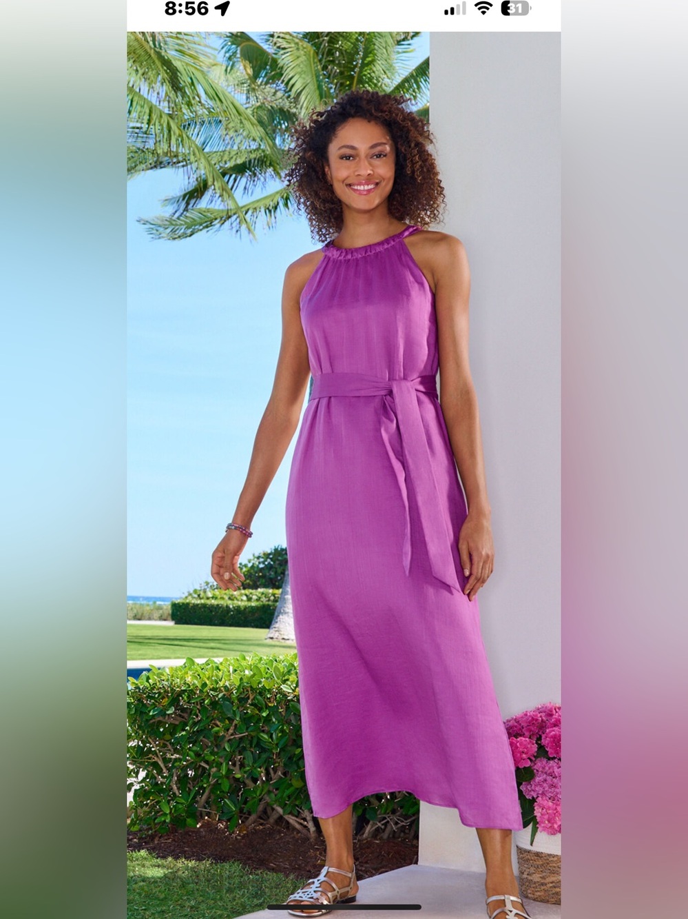 Talbots Sleeveless Halter Maxi Dress in Fuchsia